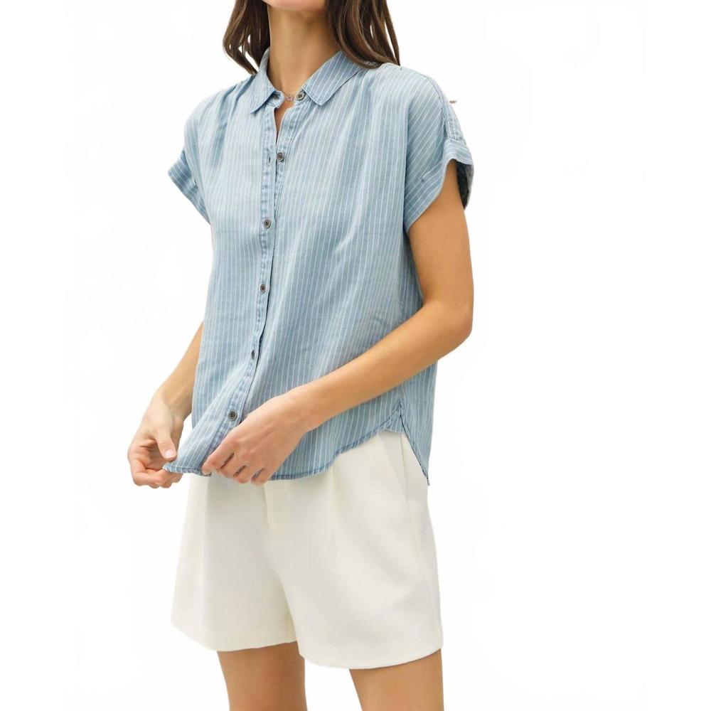 NEW BE COOL tencel button up top in blue - Picture 2 of 5